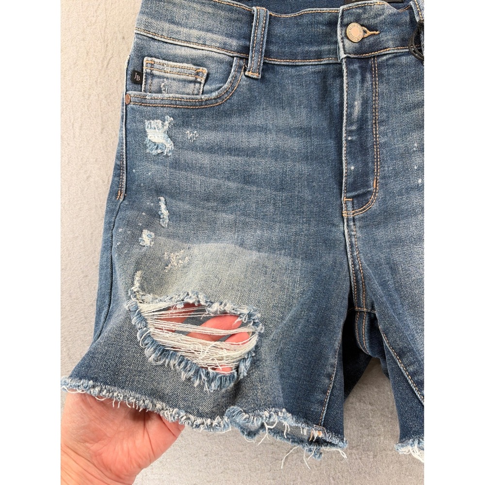 Judy Blue Distressed Denim Shorts Medium Wash Raw Hem JB15202MD XL Womens - Picture 13 of 14